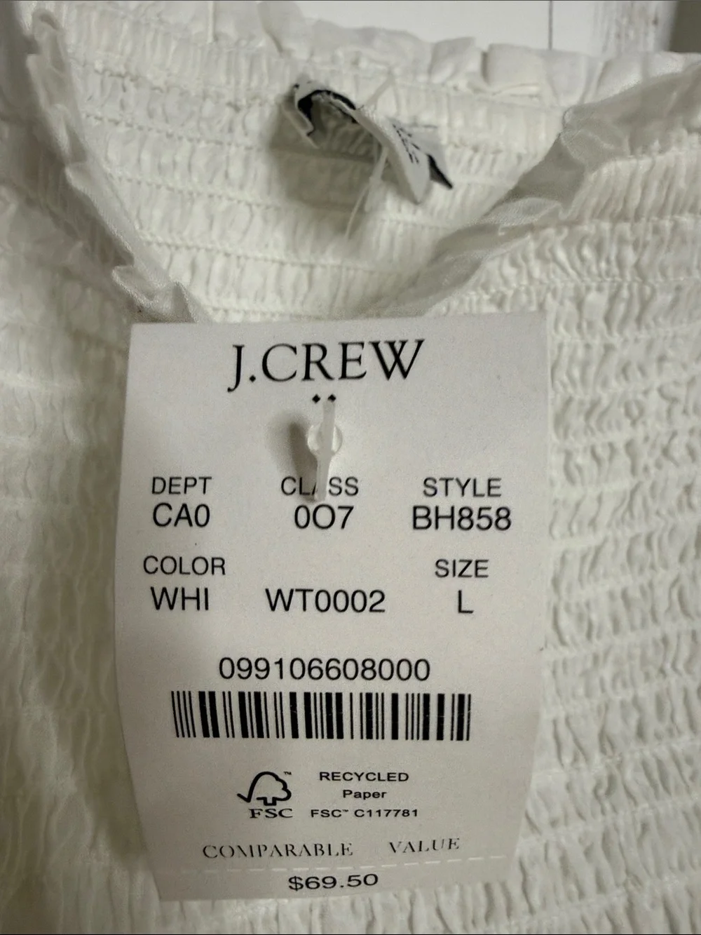 J. Crew White Smocked Tie-Shoulder Peplum Tank